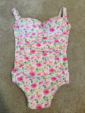 NWOT Betsey Johnson Floral One-Piece Swimsuit with Pink Rose Print